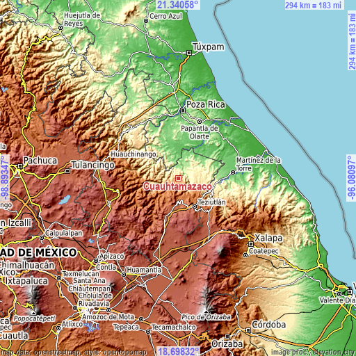 Topographic map of Cuauhtamazaco