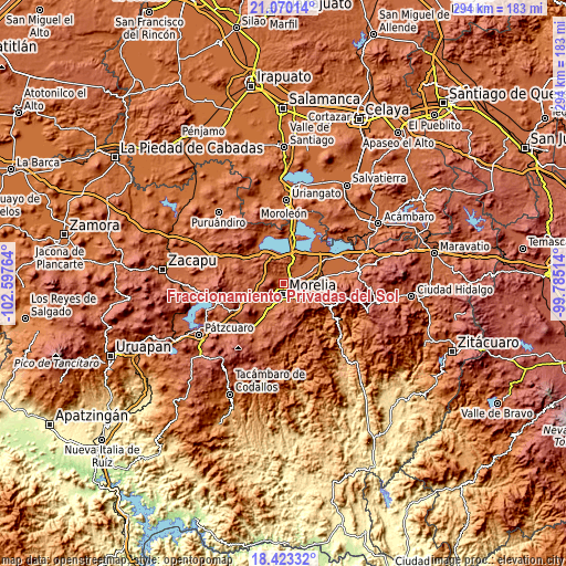 Topographic map of Fraccionamiento Privadas del Sol