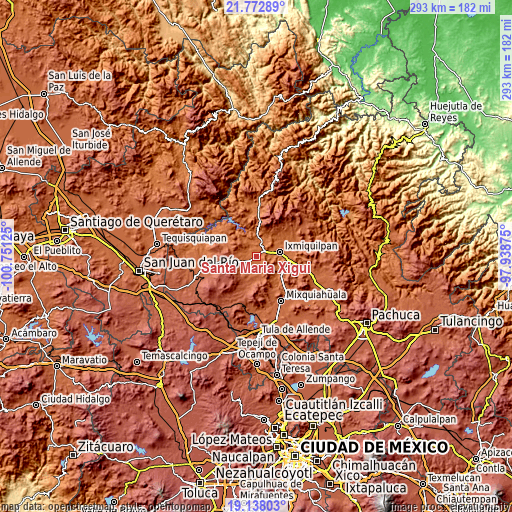 Topographic map of Santa María Xigui