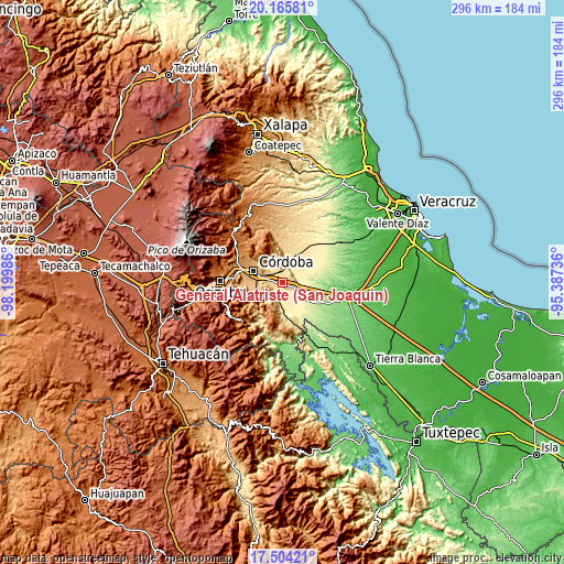 Topographic map of General Alatriste (San Joaquín)