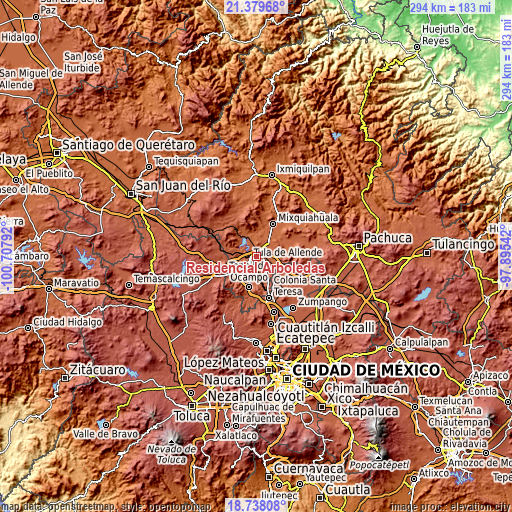 Topographic map of Residencial Arboledas