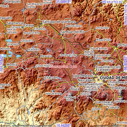 Topographic map of Concepción Caro