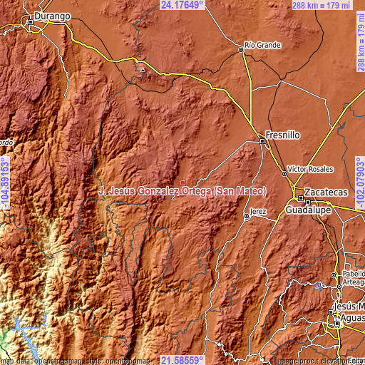 Topographic map of J. Jesús González Ortega (San Mateo)