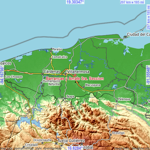 Topographic map of Barrancas y Amate 3ra. Sección
