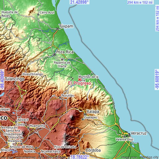 Topographic map of El Progreso