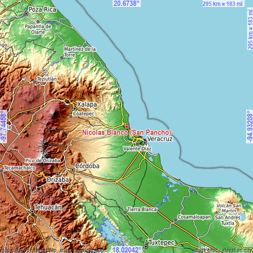 Topographic map of Nicolás Blanco (San Pancho)