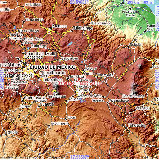 Topographic map of Santiago Tlacochcalco