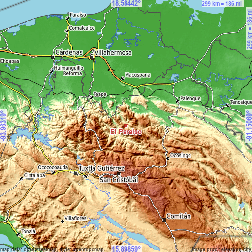 Topographic map of El Paraíso