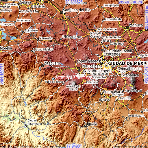 Topographic map of Cerro del Murciélago