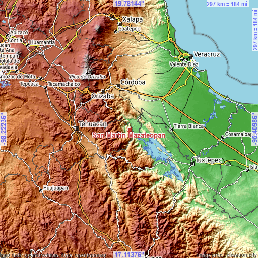 Topographic map of San Martín Mazateopan