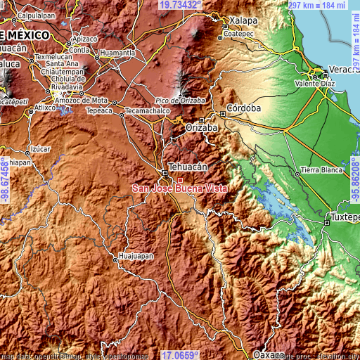 Topographic map of San José Buena Vista