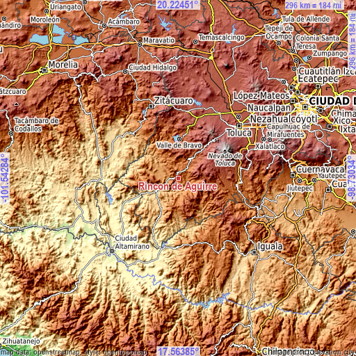 Topographic map of Rincón de Aguirre