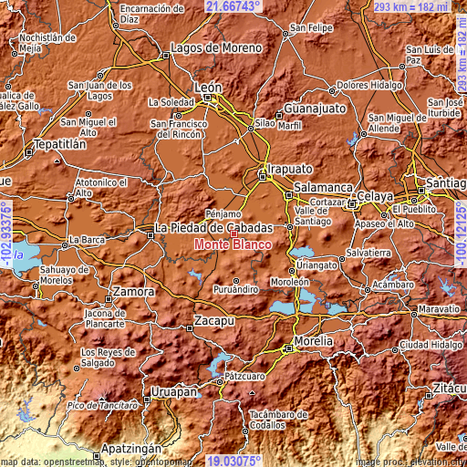 Topographic map of Monte Blanco