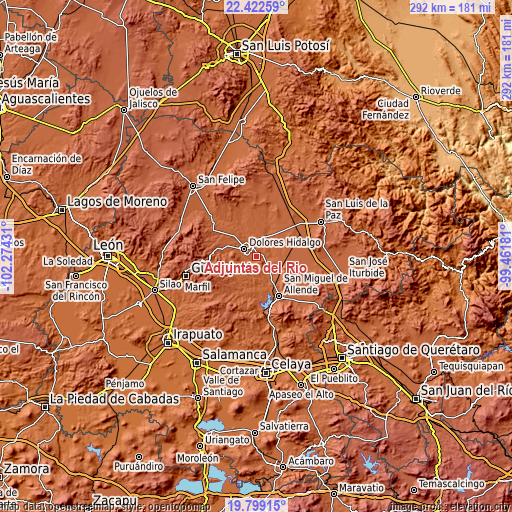 Topographic map of Adjuntas del Río