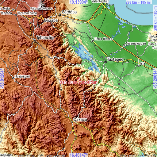 Topographic map of San Juan Zapotitlán