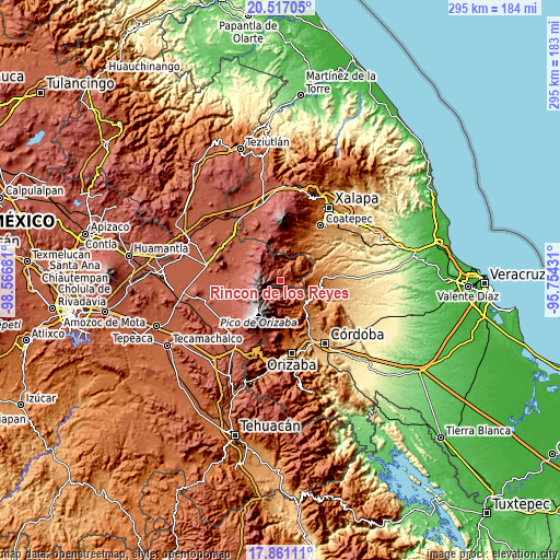 Topographic map of Rincón de los Reyes