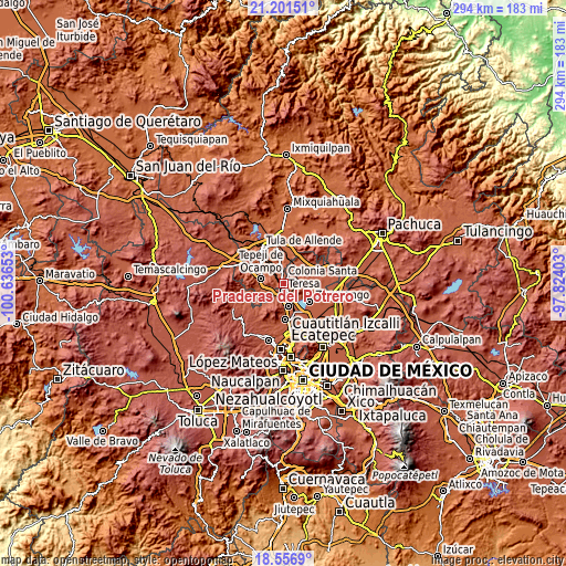 Topographic map of Praderas del Potrero