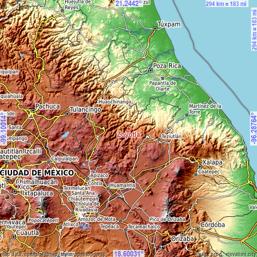 Topographic map of Zoyotla