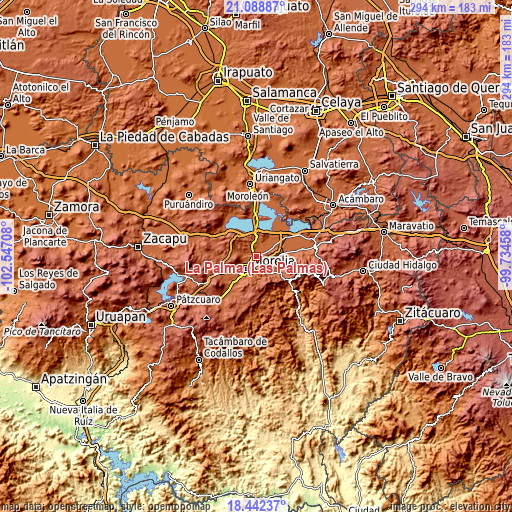 Topographic map of La Palma (Las Palmas)