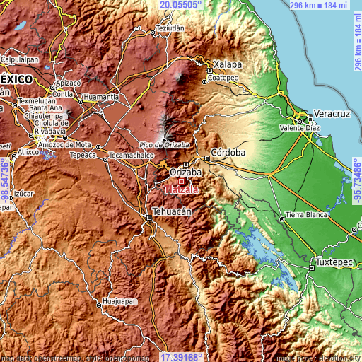 Topographic map of Tlatzala