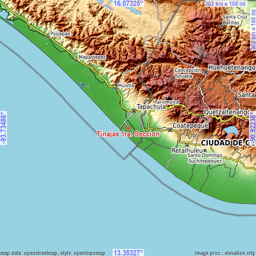 Topographic map of Tinajas 1ra. Sección