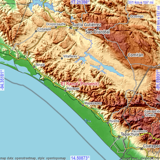 Topographic map of El Ramal (Porvenir)