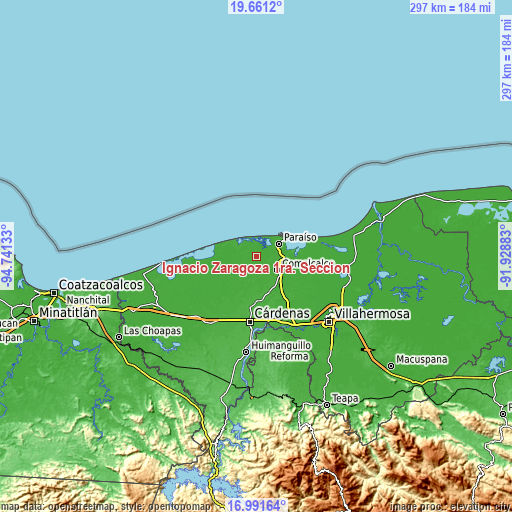 Topographic map of Ignacio Zaragoza 1ra. Sección