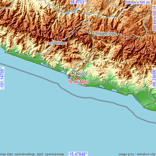 Topographic map of 10 de Abril