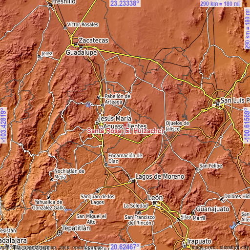 Topographic map of Santa Rosa (El Huizache)