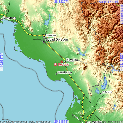 Topographic map of El Recodo