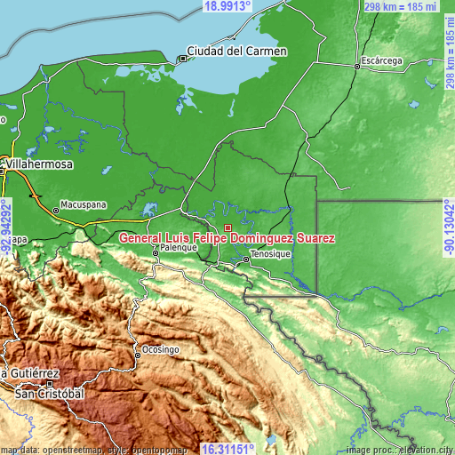 Topographic map of General Luis Felipe Domínguez Suárez