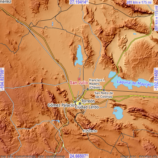 Topographic map of San Julio