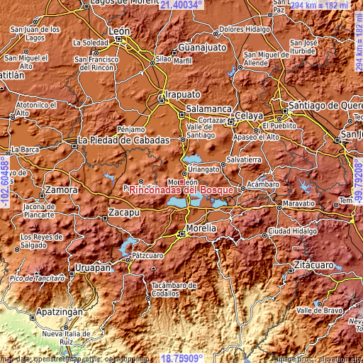 Topographic map of Rinconadas del Bosque