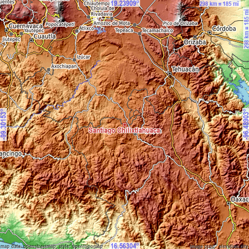 Topographic map of Santiago Chilixtlahuaca