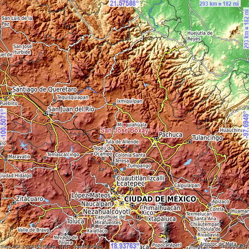 Topographic map of San José Boxay