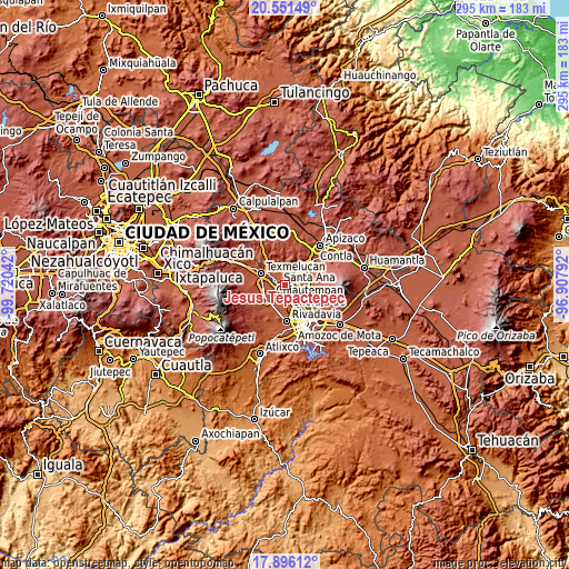 Topographic map of Jesús Tepactepec