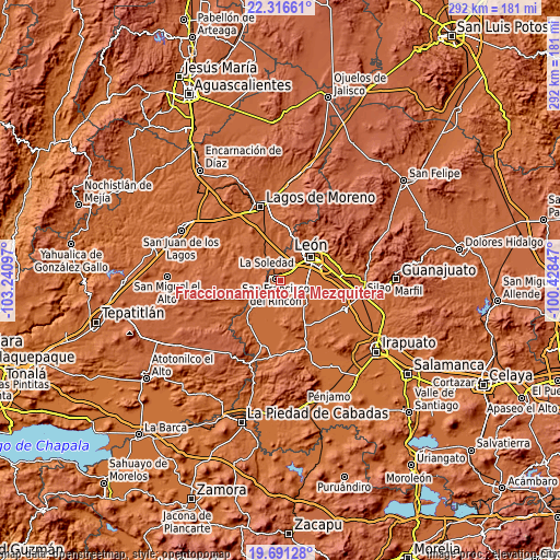 Topographic map of Fraccionamiento la Mezquitera