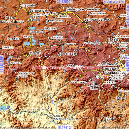 Topographic map of Puentecillas (Tercera Manzana de Zirahuato)