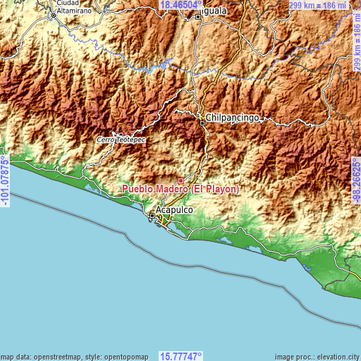 Topographic map of Pueblo Madero (El Playón)