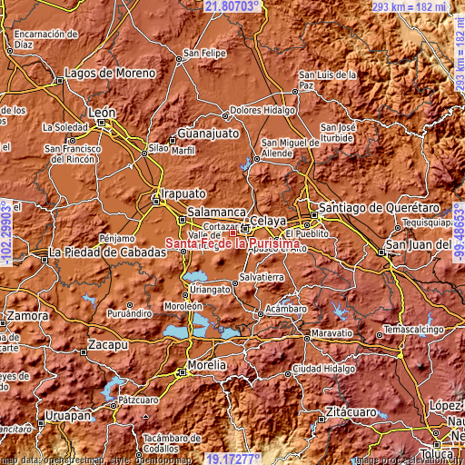 Topographic map of Santa Fe de la Purísima