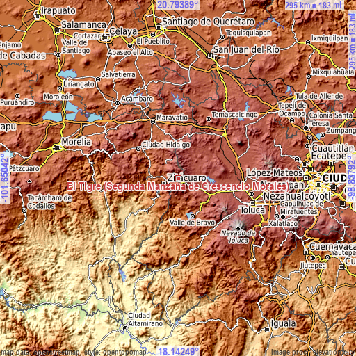 Topographic map of El Tigre (Segunda Manzana de Crescencio Morales)