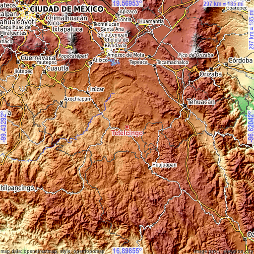 Topographic map of Tetelcingo