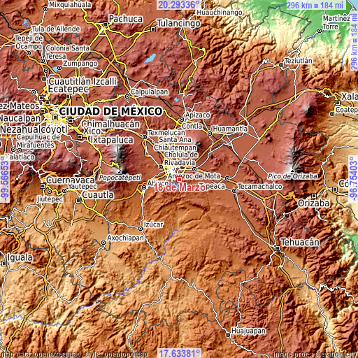 Topographic map of 18 de Marzo