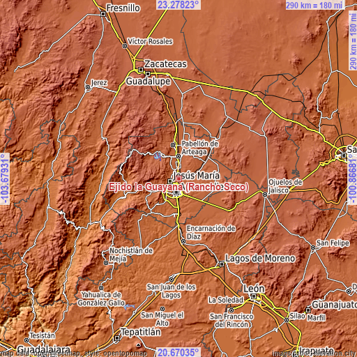 Topographic map of Ejido la Guayana (Rancho Seco)