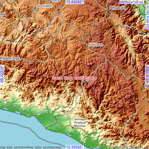 Topographic map of Santa Rosa Caxtlahuaca