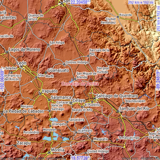 Topographic map of Corralejo de Arriba