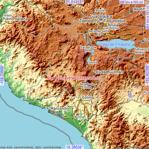 Topographic map of Las Primaveras [Invernadero]