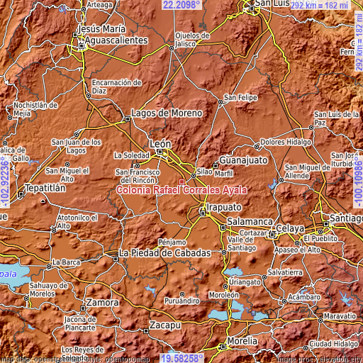 Topographic map of Colonia Rafael Corrales Ayala