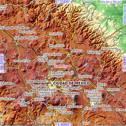 Topographic map of Las Pintas