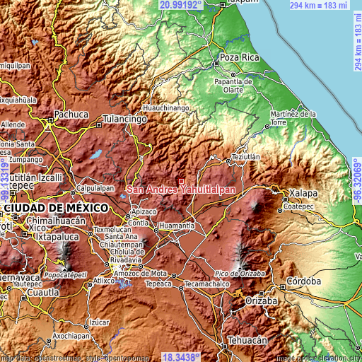 Topographic map of San Andrés Yahuitlalpan